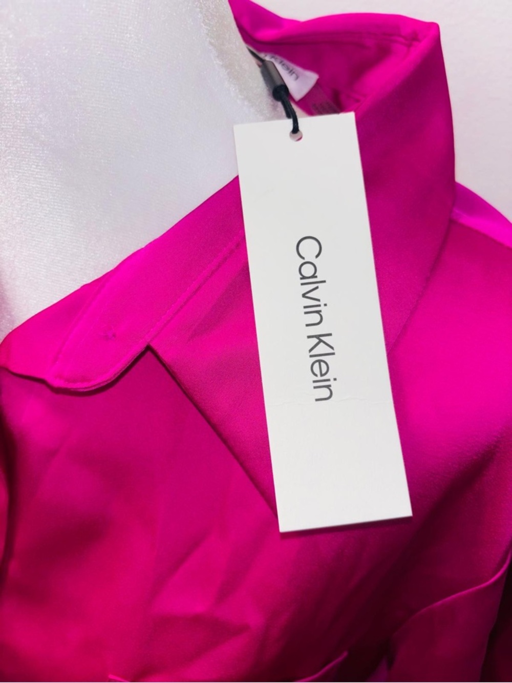 Calvin Klein Satin Button-Down Tie-Front Blouse - Fuchsia - Picture 4 of 5